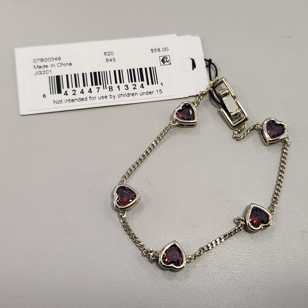 NWT Givenchy Gold-Tone Red Cubic Zirconia Heart Bracelet - Picture 2 of 2